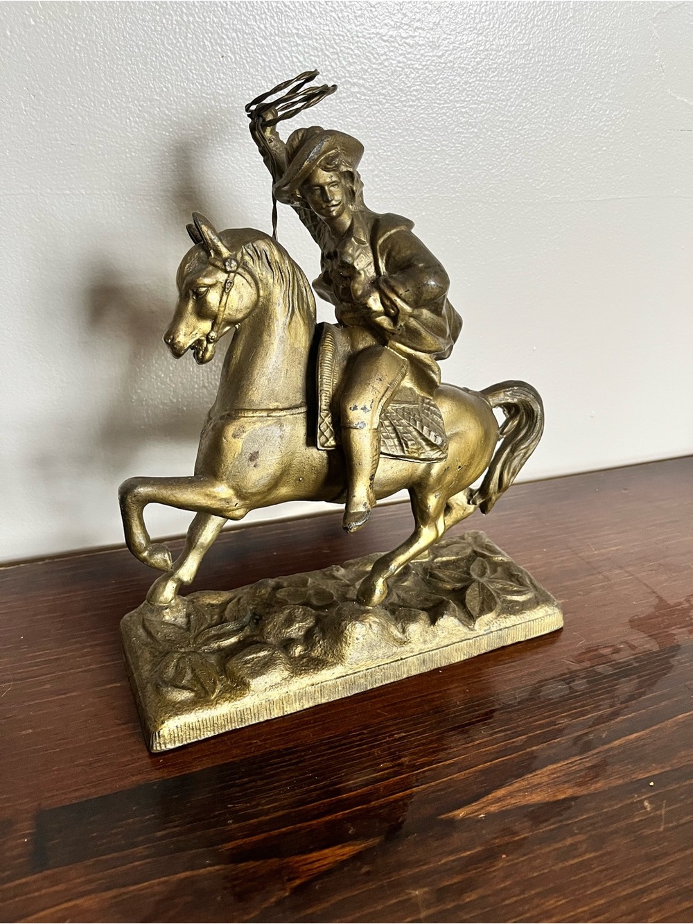 Brass-Tone Equestrian Rider Sculpture - Decorative Home Art